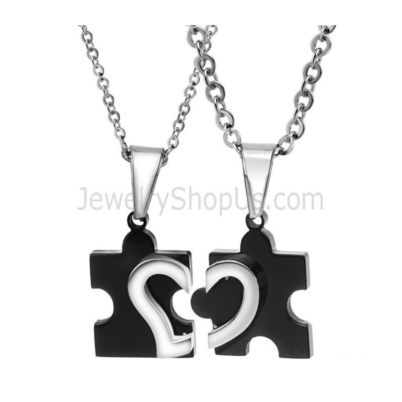 Titanium Black And Silver Sweetheart Lovers Pendants With Free Chains 265 Titanium Black And Silver Sweetheart Lovers Pendants With Free Chains 265