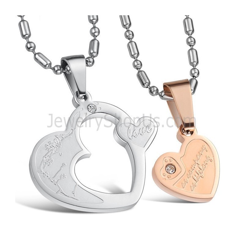 Titanium Rose Gold And Silver Sweetheart Lovers Pendants With Rhinestones And Free Chains C600 Titanium Rose Gold And Silver Sweetheart Lovers Pendants With Rhinestones And Free Chains C600