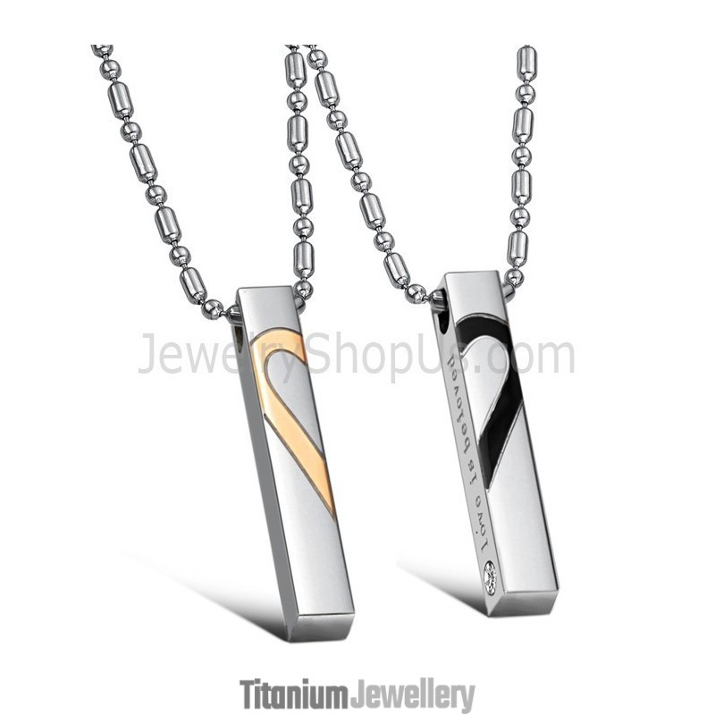 Titanium Rose Gold And Black Sweetheart Lovers Pendants With Free Chains C697 Titanium Rose Gold And Black Sweetheart Lovers Pendants With Free Chains C697