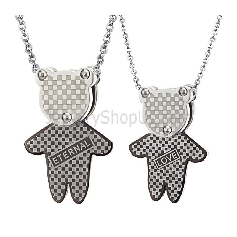 Titanium Bear "Eternal & Love" Lovers Pendants With Free Chains C446