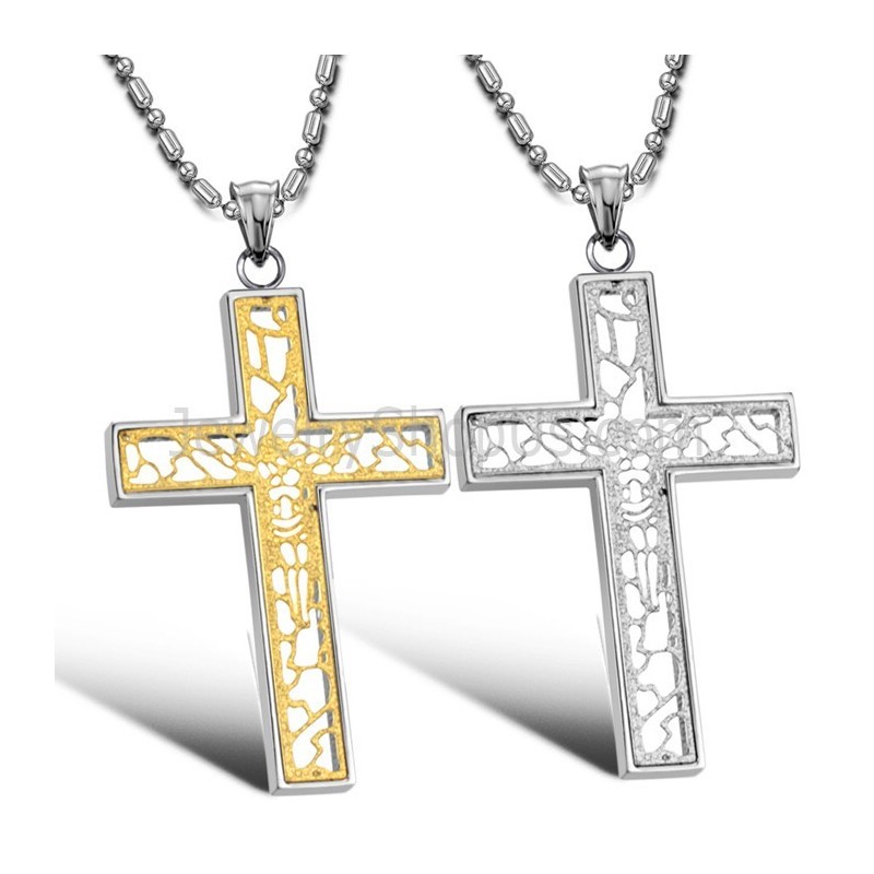 Titanium Gold And Silver Hollow Cross Lovers Pendants And Free Chains C709
