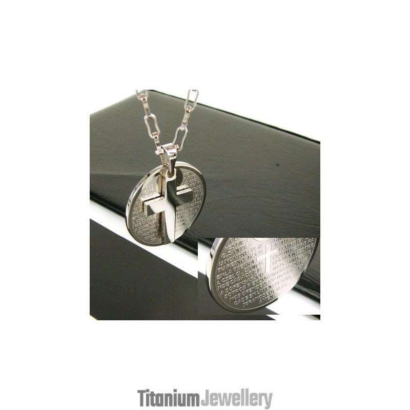 Man 2 Layer Cross Bible Titanium Steel Pendant Necklace Gift