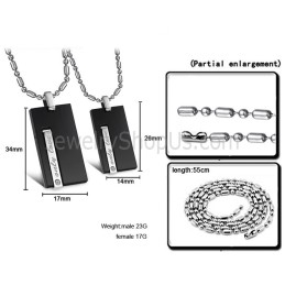 Black Titanium Rectangle "Only Love" Lovers Pendants With Rhinestones And Free Chains 220