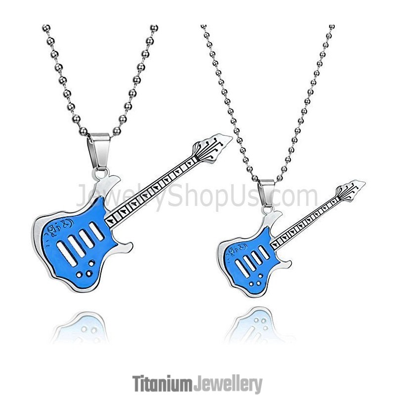Titanium Blue Guitar Pendants With Free Chains C343