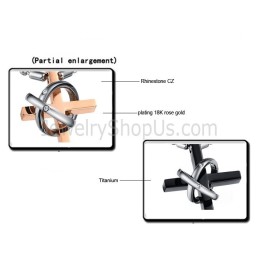 Titanium Rose Gold And Black Cross Lovers Pendants With Rhinestones And Free Chains C724