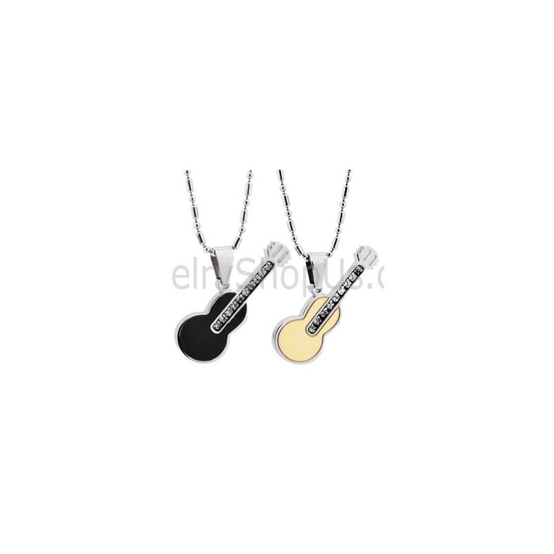 Titanium Rose Gold And Black Guitar Lovers Pendants With Rhinestones And Free Chains 188 Titanium Rose Gold And Black Guitar Lovers Pendants With Rhinestones And Free Chains 188