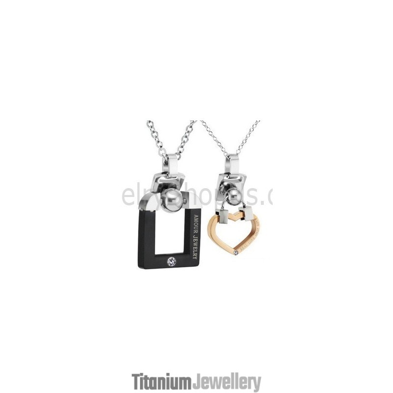 Titanium Black And Rose Gold Lovers Pendants With Rhinestones And Free Chains C507 Titanium Black And Rose Gold Lovers Pendants With Rhinestones And Free Chains C507
