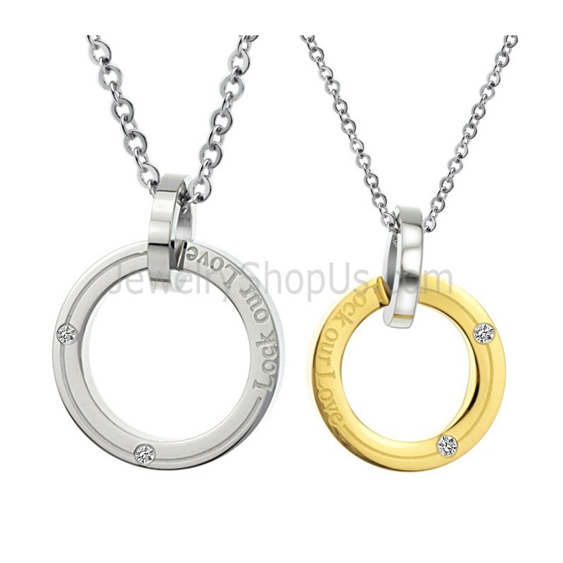Titanium Silver And Gold Rings "Lock Our Love" Lovers Pendants With Dimaonds And Free Chains C350 Titanium Silver And Gold Rings "Lock Our Love" Lovers Pendants With Dimaonds And Free Chains C350