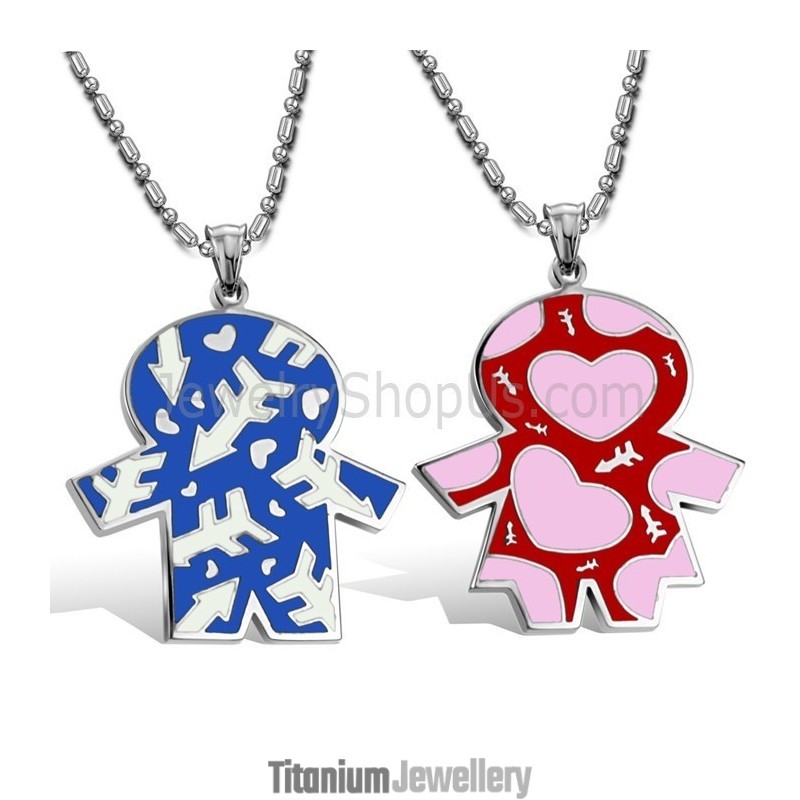 Titanium Blue And Red Kids Lovers Pendants With Free Chains C710 Titanium Blue And Red Kids Lovers Pendants With Free Chains C710