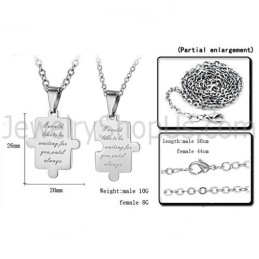 Titanium Silver Jigsaw Lovers Pendants With Free Chains C538