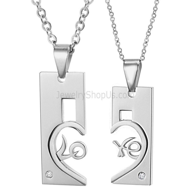 Titanium Silver Rectangle And Sweetheart Lovers Pendants And Dimaonds And Free Chains C539 Titanium Silver Rectangle And Sweetheart Lovers Pendants And Dimaonds And Free Chains C539