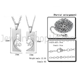 Titanium Silver Rectangle And Sweetheart Lovers Pendants And Dimaonds And Free Chains C539