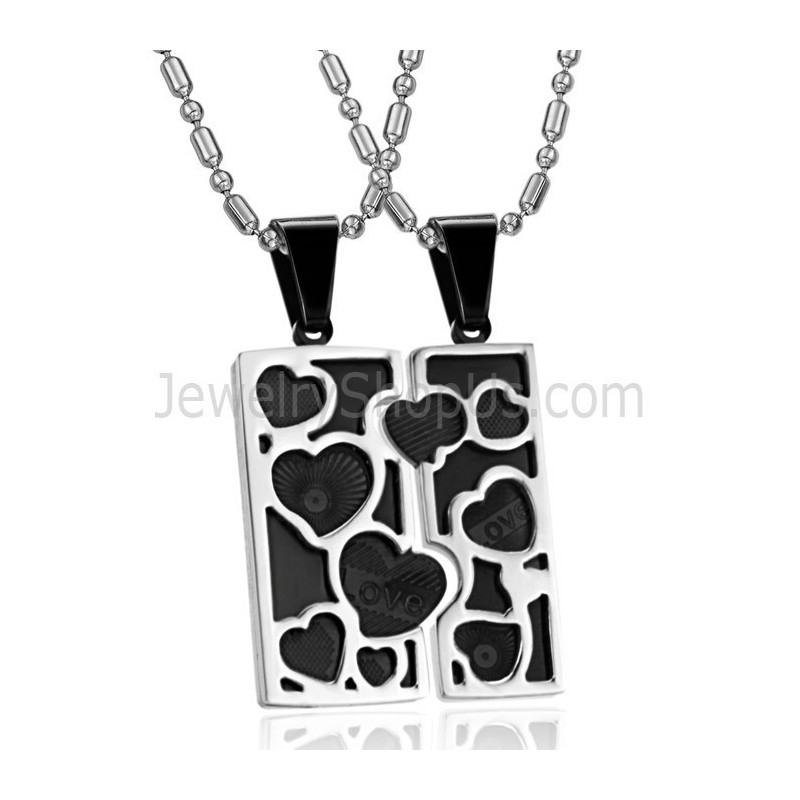 Titanium Silver And Black Love Jigsaw Lovers Pendants With Free Chains C733 Titanium Silver And Black Love Jigsaw Lovers Pendants With Free Chains C733