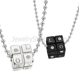 Titanium Black And Silver Dice Lovers Pendants With Free Chains C309