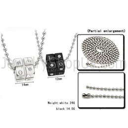 Titanium Black And Silver Dice Lovers Pendants With Free Chains C309