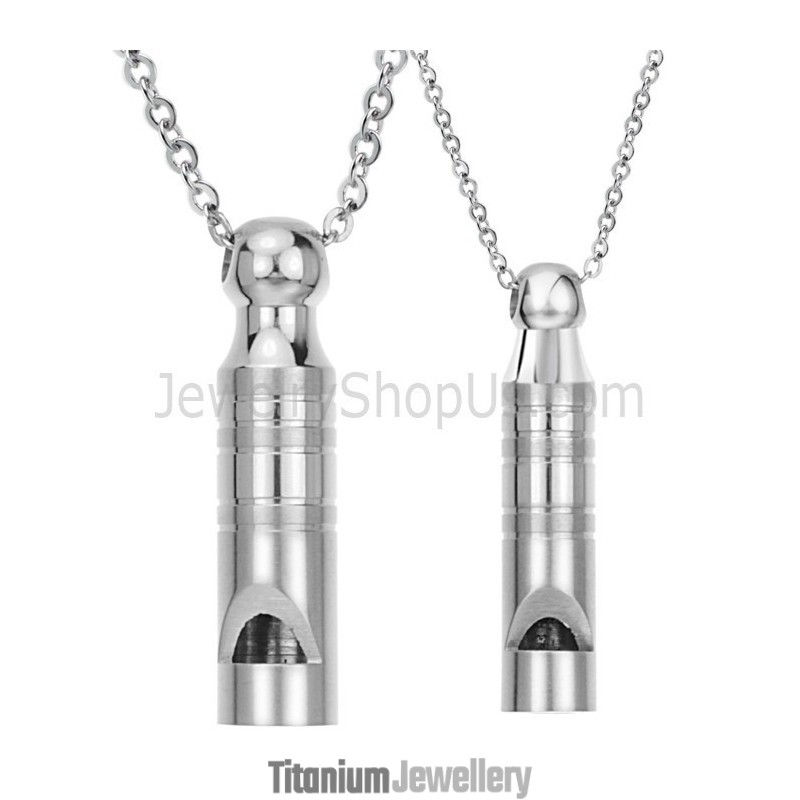 Titanium Silver Lovers Whistle Pendants With Free Chains 205