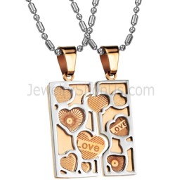 Titanium Rose Gold Love Jigsaw Lovers Pendants With Chains C733