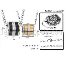 Titanium Rose Gold And Black Cylinder Lovers Pendants With Rhinestones And Free Chains 207
