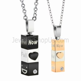 Titanium Black And Gold Cuboid Lovers Pendants With Free Chains C482