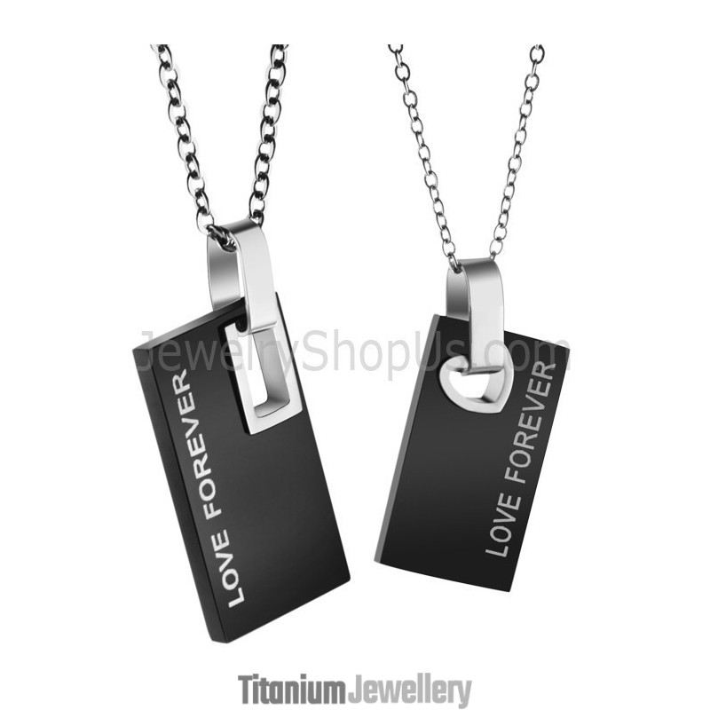 Titanium Black Rectangle Lovers Pendants With Free Chains 291 Titanium Black Rectangle Lovers Pendants With Free Chains 291