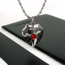 Man Shield Real Red Agate Pure Titanium Pendant Necklace Gift 4596