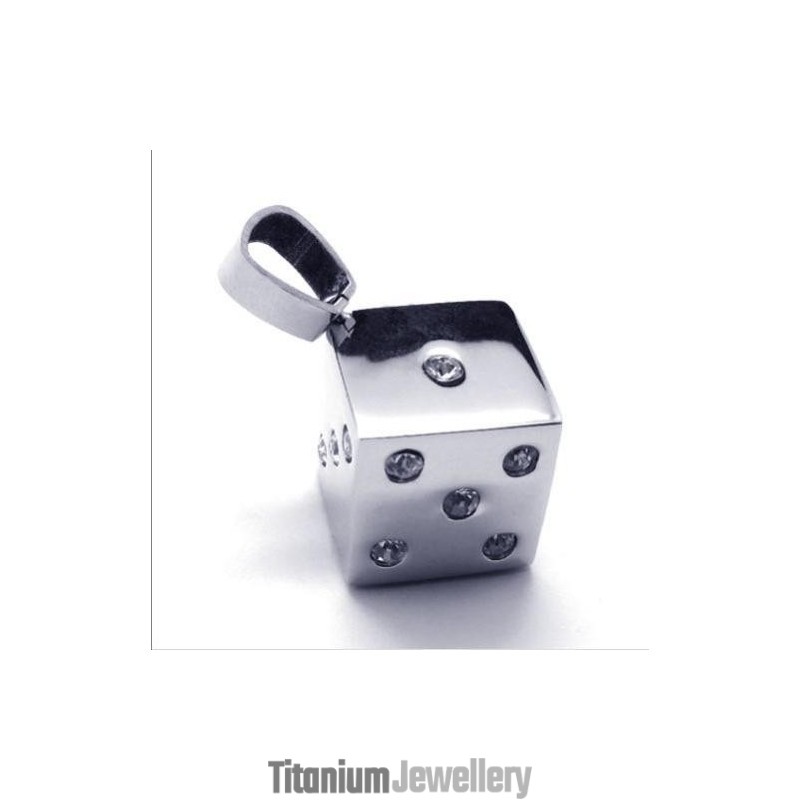 Unique Man Dice Gemstone-Pure Titanium Necklace Pendant