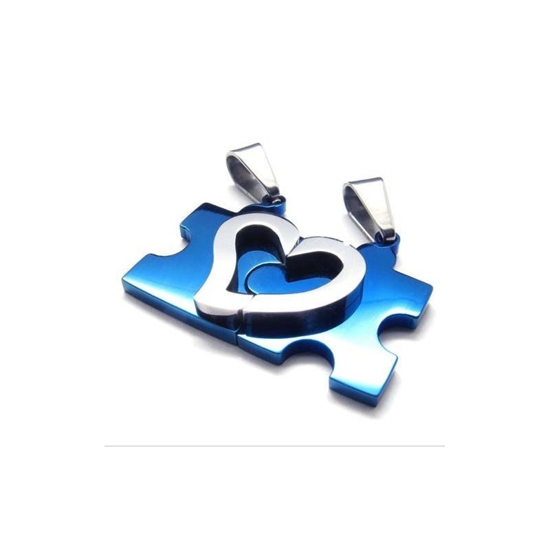 1 Pair Blue Color Heart Titanium Steel Necklace Pendant 1 Pair Blue Color Heart Titanium Steel Necklace Pendant
