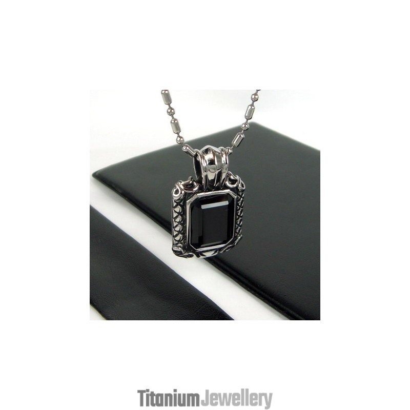 Noble Man Titanium Steel Black Agate Pendant Noble Man Titanium Steel Black Agate Pendant