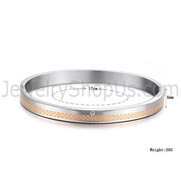 Tatanium Rose Gold And Black Grid Couple Bangles With Rhinestones C746