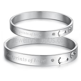 Tatanium "Footrints Of Love" Couple Bangles With Hollow Footprints And Rhinestones C850
