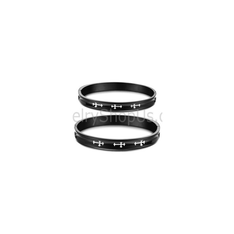 Tatanium Black Couple Bangles With White Cross C747 Tatanium Black Couple Bangles With White Cross C747