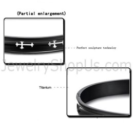 Tatanium Black Couple Bangles With White Cross C747