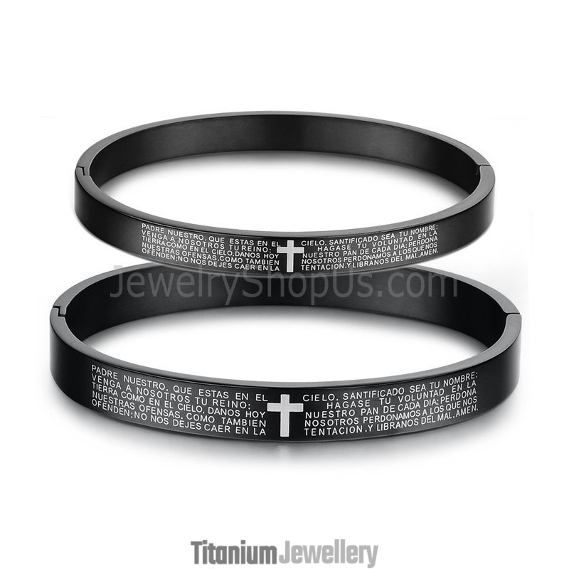 Tatanium Black Cross Couple Bangles With White Cross C848 Tatanium Black Cross Couple Bangles With White Cross C848