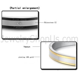 Tatanium Black And Gold "True Love Forever" Couple Bangles With Rhinestones C875