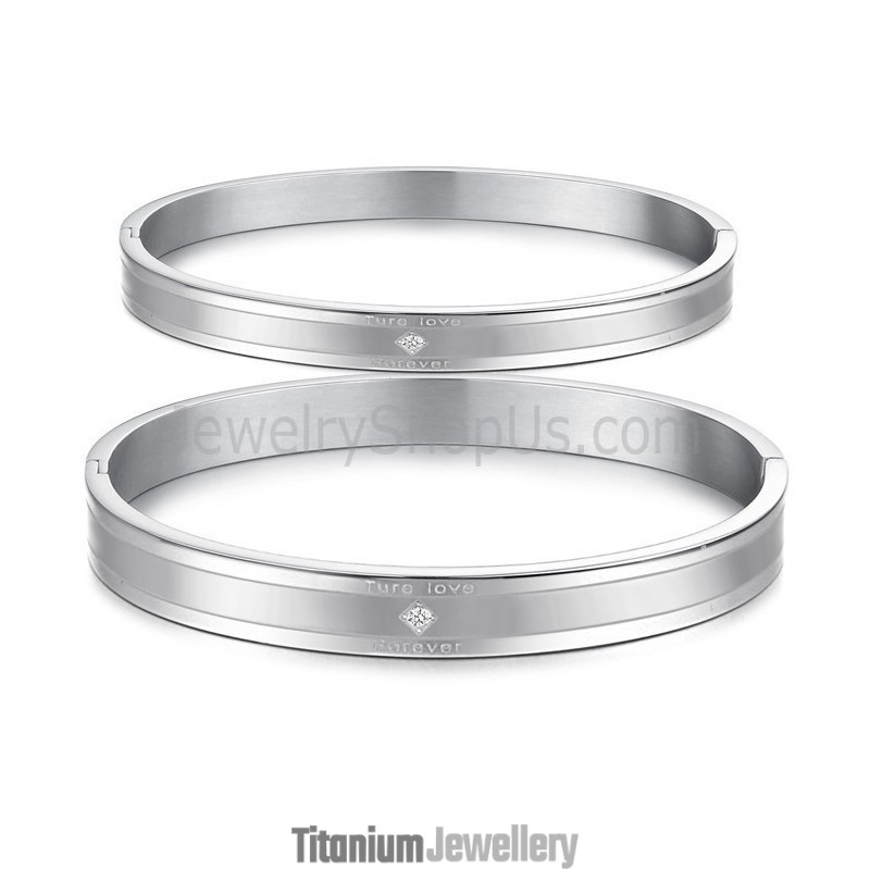Tatanium "Ture Love Forever" Couple Bangles With Rhinestones C861