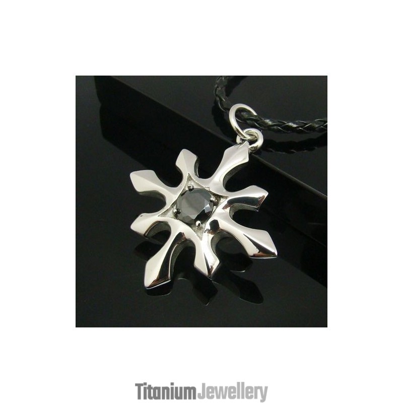 Man'S Titanium Steel Cross With Black Agate Pendant