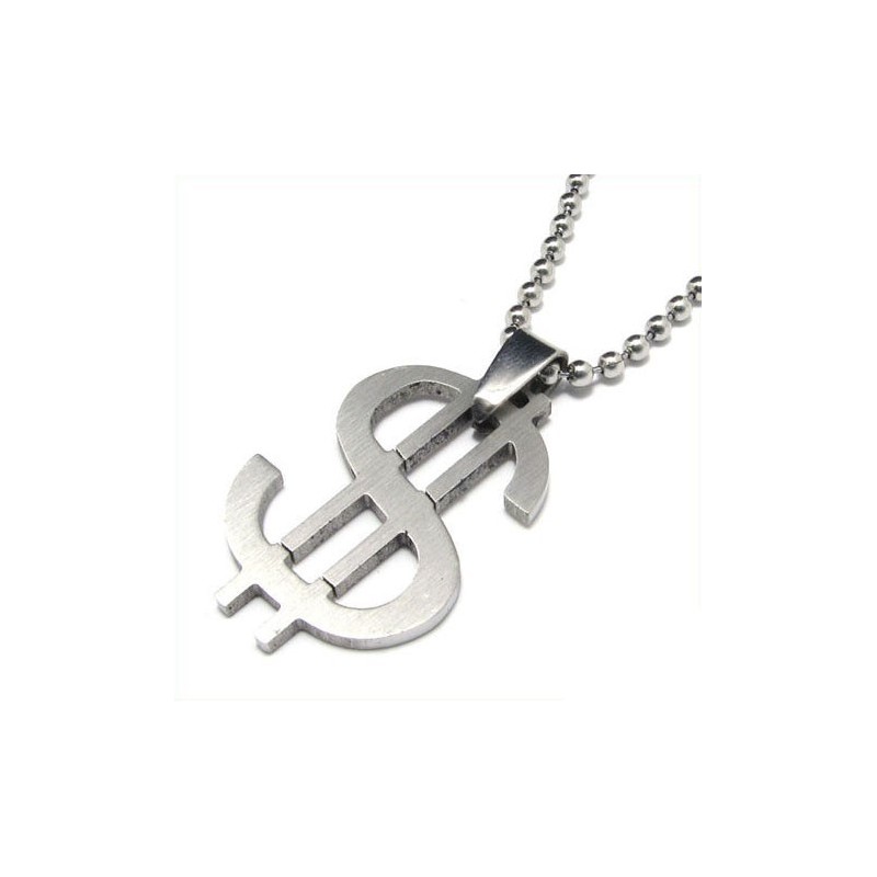 Cool Man Dollar Symbol Pure Titanium Necklace Pendant Free Chain Cool Man Dollar Symbol Pure Titanium Necklace Pendant Free Chain