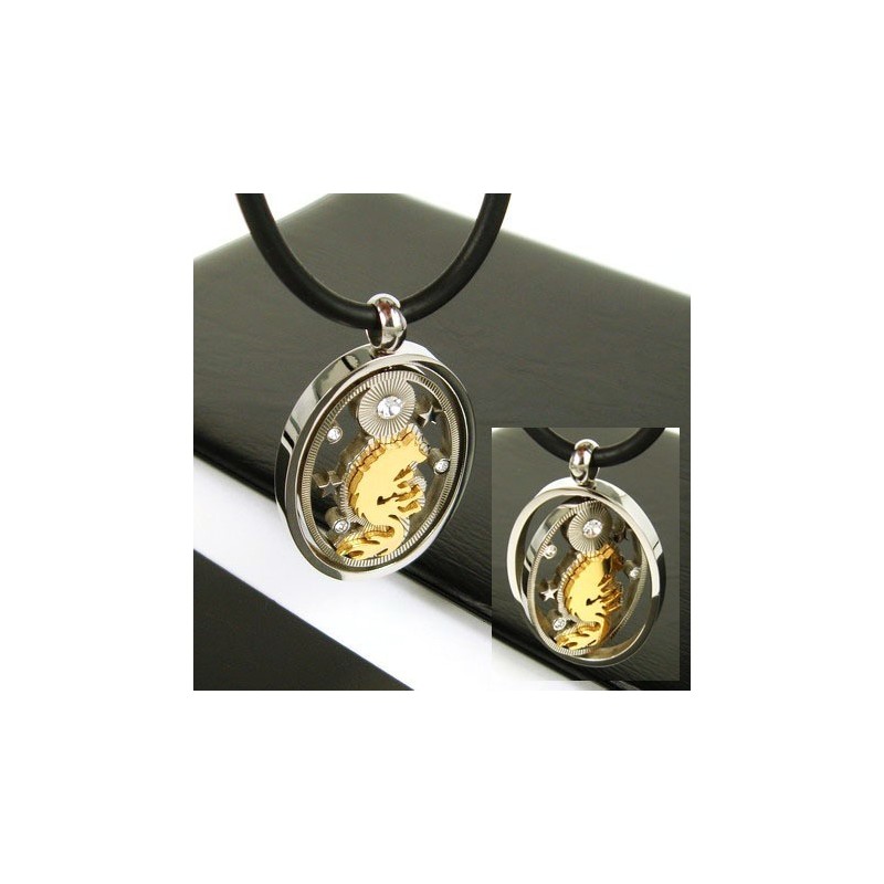 Man Spinner Gold Wolf Gmestone-Pure Titanium Pendant Necklace