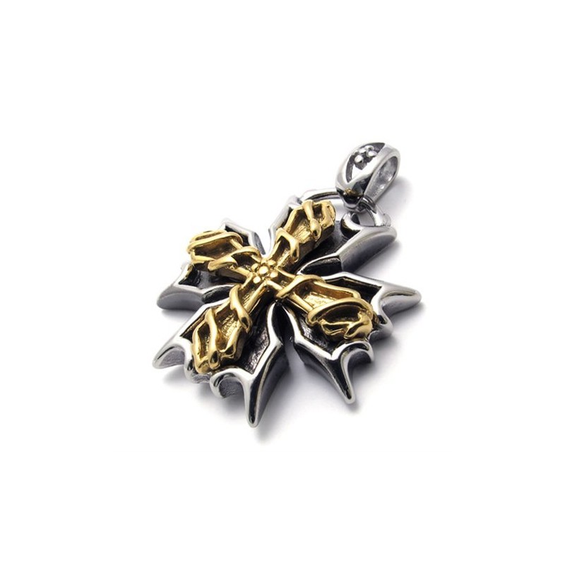 Gold Cross Accent Titanium Pendant Gold Cross Accent Titanium Pendant