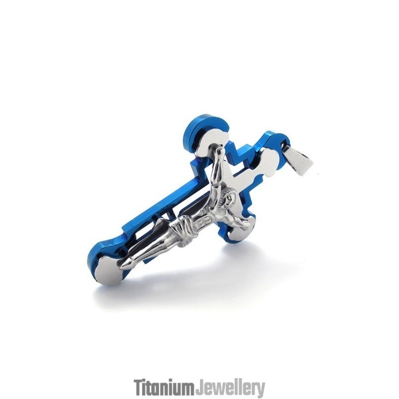 Jesus Blue Titanium Cross Pendant Jesus Blue Titanium Cross Pendant
