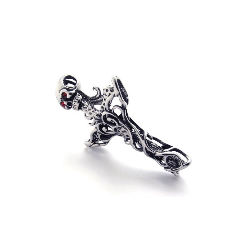 Cross Skull With Red Diamond Titanium Pendant Cross Skull With Red Diamond Titanium Pendant