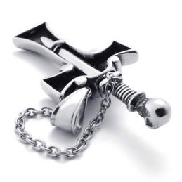 Skull Dagger Titanium Cross Pendant