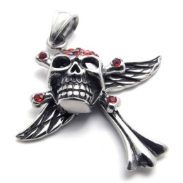 Cross Skull Red Diamond Titanium Pendant