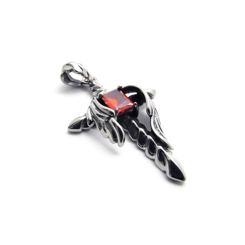 Dagger Cross Red Diamond Titanium Pendant