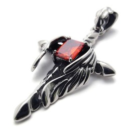 Dagger Cross Red Diamond Titanium Pendant