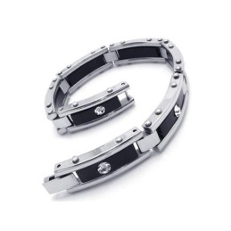 Men Black Silver Pure Titanium Bracelet Rubber Bangle