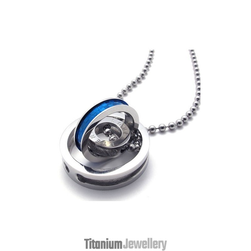Blue Accent Multiple Rings Lovers Titanium Pendant