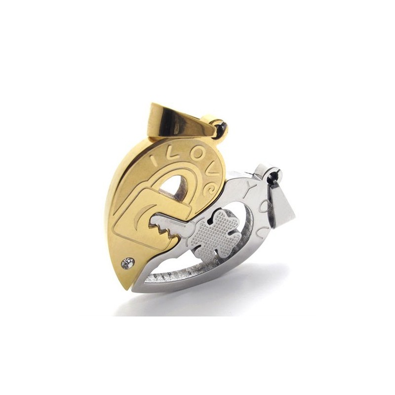 Gold Accent Lovers Titanium Pendant
