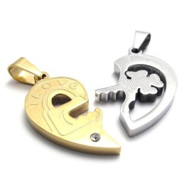 Gold Accent Lovers Titanium Pendant