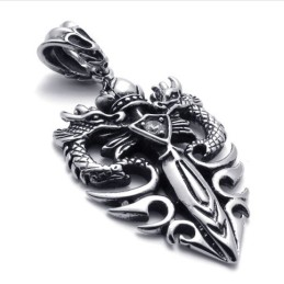 Two-Dragon Dagger Titanium Pendant